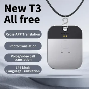 T3 AI Smart Translator with Magnetic Collar, Mobile Phone Voice Translation, 144-Language Support and Simultaneous Interpretation