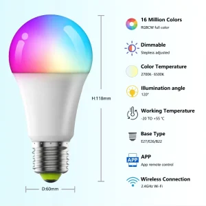 T37 E14 RGBW Smart LED Bulb Dimmable AC85V 265V CE Certified WiFi 6W Plastic Body Voice and App Control Via Smart Life App