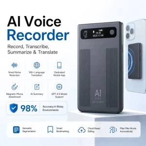 T8 64GB AI Smart Recorder With Translation Ultra Slim Portable ChatGPT 4.0 Long Battery Life With Display Screen