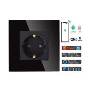 TAWO Black 16A Electrical Power Socket Outlet Smart Wi Fi Socket with Earth Grounding Pin Protection Doors Type F Socket App