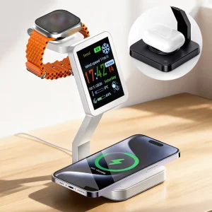 TC16 Multi-Function Integrated Wireless Magnetic Charger with Smart Screen Clock for Phone and Watch