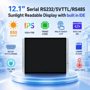 TDO 12.1 1024×768 Serial UART TFT LCD HMI Display Sunlight Readable Screen with GUI Software for EV Charging and Industrial C