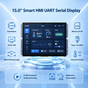 TDO 15 Inch Smart HMI UART Serial Display RS232 5V TTL 1024×768 LCD Module Video Audio Support for Surgical & Industrial Aut