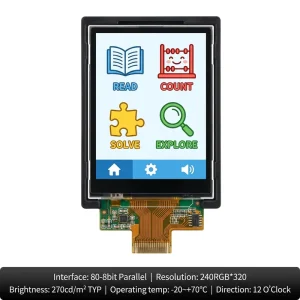 TMK 2.4 Inch 240×320 TFT LCD Module Embedded Mounting LED Backlight 80-8bit Parallel ST7789P3 AG Surface Operating Temp