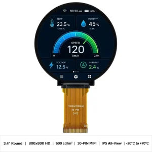 TMK 3.4 Inch 800×800 Circular IPS TFT LCD Module Embedded Mounting 4 Lane MIPI DSI Interface LED Backlight 30 PIN High