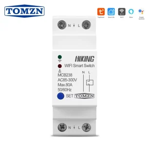 TOMZN 80A 2P Din Rail wifi smart switch circuit breaker remote control by TUYA smartlife with Alexa Google Home for home
