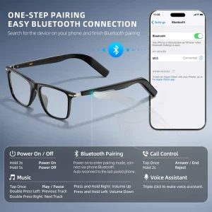 TR90 Smart AI Audio Sunglasses Ultra Slim Temple IP68 Waterproof Open Ear Blue Light Lens HD Call Touch Control