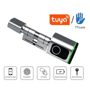 TTLOCK TUYA Version Waterproof Wifi Finger Print Password Smart Door Key Lock Cylinder for Wood Doors Euro Profile Lock