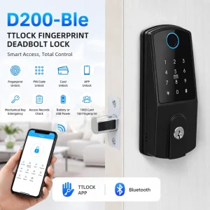 TTLock Deadbolt Smart Lock for Wooden Door with Fingerprint Password Card Swipe Remote Unlocking for Office Home Hotel Use