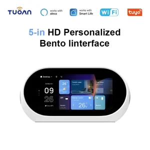 TUAON 5 Inch Home Automation Smart Home Control Panel with Built in Zigbee Gateway Hub Desk Stand Panel TPL05 Built in Alexa