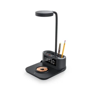 Table Lamp Multifunctional Desktop 15W Wireless Charger Digital Alarm Clock Dual Ports Fast Charging Pen Holder