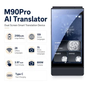 TeWeekAI Handheld AI Translator M90Pro Dual Screen 159 Languages Voice Photo OCR Simultaneous Interpretation Online Offline for