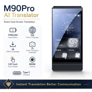 TeWeekAI M90Pro Smart Language Interpreter Dual Screen 3.97″ 159 Languages Photo Voice Offline Online Recorder Translator
