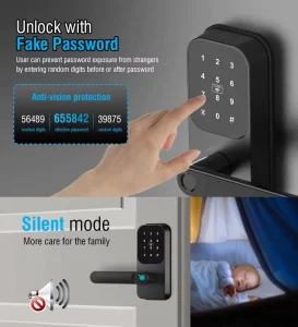 Te’an Electric Digital Lock Fingerprint Password Card Lever Handle Smart Lock for Aluminum Door Modern Security Keyless Entry