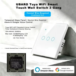 Tempered Glass Panel Need Neutral Wire Tuya WiFi Touch Switch Iron Frame Remote Timing Share Alexa Alice Smart Wall Light Switch