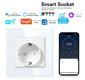 Tempered Glass Wall Socket and Switch App Control Smart Wifi Power Socket Compatible with Alexa Google Home