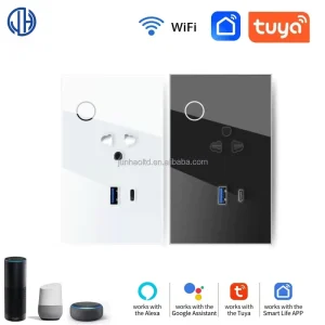 Thailand Standard Outlet Socket with USB&C Type-C Smart WiFi 16A Glass Panel Bathroom Alexa Google Home Voice Control