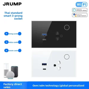 Thailand Standard WiFi Zigbee Socket with USB Type C Support Alexa Google Home Voice Control Tempered Glass 16A SocketPD30W