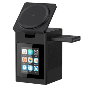 Three-in-One Desktop Wireless Charger with Multi-function Touchscreen Wireless Speaker and Alarm Clock
