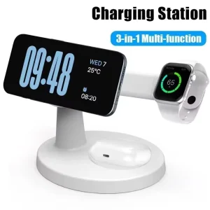 Three in One Wireless Charger Magnetic Wireless Charging Base with 15W Fast Charging Function