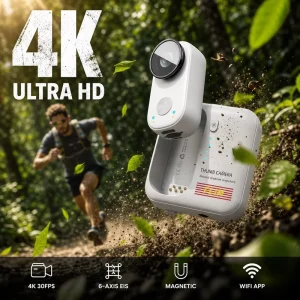 Thumb Pocket Video Camera 4K30fps 20MP Mini Vlog Cam Dual Lens 170+140 Built In WiFi EIS Anti Shake Magnetic Body Type C