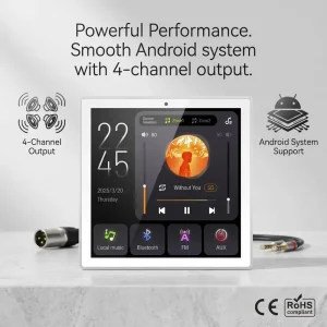 Tianlai 86X Two Zone Smart Home Background Music System Audio Control Panel LCD Touch Screen for Villa