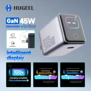 Tiktok Hot Salling 45W GaN USB C Charger Fast Charging Wall USB Adapter Plug with Smart Display for Phone Tablet Type C Charger