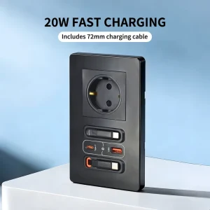 Top Fashion Power Wall Socket with Retractable Charging Cable 20W USB A+C Ports 16A Panel