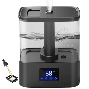 Top Fill Ultrasonic Humidifier For Bedroom 60-Hour Runtime Cool Mist 3 Mist Levels 8-Hour Timer Essential Oil Tray 1 Year