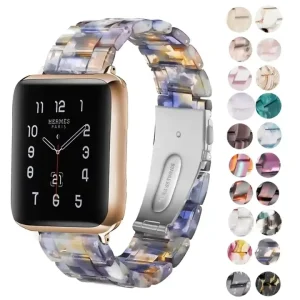 Tortoise Resin Marbling Watch Strap 41mm 40mm 44mm 45mm Three Bead Removable Bracelet Ceramic for Women for Smart Watch Ultra