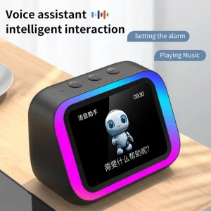 Touch Screen 4” Smart AI Speaker Voice Control RGB LED Display High Quality Sound Alarm Clock for 5.3 Battery Powered