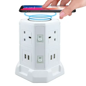 Tower Power Socket With 15w Wireless Charging UK Standard 13A Smart Plug Socket for Home