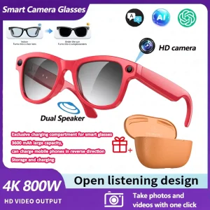 Travel & Business Essential M02 Ultra Smart Glasses with 800W Camera and Real time Translation and Charging Case