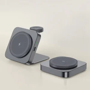Travel Essentials Metallic 2 in 1 Folding Magnetic Wireless Charger 15W Metal Fold Fast Charging Stand