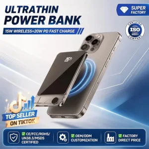 Trending Magnetic Fast Charging Power Bank 5000mAh Aluminum Alloy 8mm Slim with LED Display