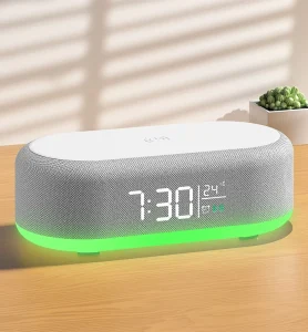 Trending Products 6 in 1 Multi functional Smart Mini Bluetooth Speaker Wireless Charger with Alarm Clock LED Night Light