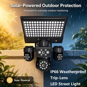 Triple Lens PTZ WiFi Solar Security Camera System Wireless Outdoor Waterproof Night Vision Human Detection Two Way Talk Wireless