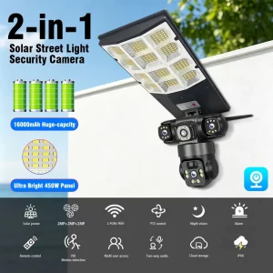 Triple Lens Security Camera V380 Pro WiFi Camera Street Light With Camera Solar Energy Supply IP66 Weather Resistant