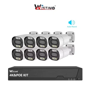 Tseye 8ch 4K Poe Camera Colorful Night Vision One Way Audio Waterproof Lan Cable Poe Nvr Kit CCTV System
