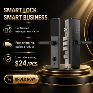 Ttlock BLE Wood Door Smart Digital Door Lock with Fingerprint Rfid Aluminum Alloy Smart Handle Door Lock