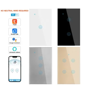 Tuya 1 2 3 4 Gang Luxury Smart Wifi+RF Wall Tempered Glass Touch Light Switch Support App Remote Control