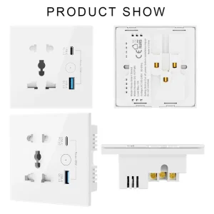 Tuya 13A Universal Intelligent Plug with Usb Type C Fast Charging Glass Smart Home App Remote Control Smart Timing Power Socket