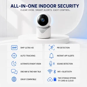 Tuya 5MP WiFi Indoor Security Camera PIR Detection Auto Tracking Two Way Audio IR Night Vision Home Mini Security Camera