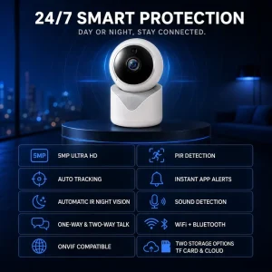 Tuya 5MP WiFi Indoor Security Camera with PIR Detection Auto Tracking Two Way Audio Night Vision Support ONVIF Security Camera