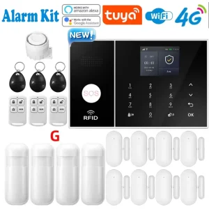 Tuya Alexa Home Automation Alarm System Kit 4G WiFi PIR Motion Sensor Door/Window Sensors Remote Control SOS Function ABS