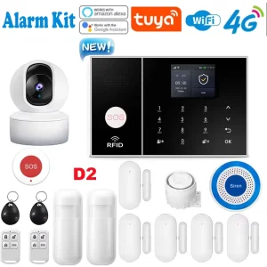 Tuya Alexa Smart Life Home Alarm System Kit 4G/GSM WiFi PIR Motion Sensor ABS Material App Remote Control SOS Function 10m Easy