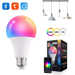 Tuya Smart Life App-Compatible E27 Smart Bulb 9W/15W RGB Color-Changing Dimmable Music-Sync Light with Timer for Home Wi-Fi