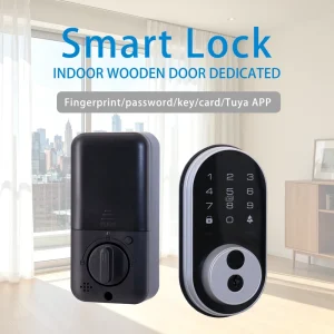 Tuya Electric Digital WiFi Smart Lock High Security Fingerprint Deadbolt Aluminum Wood Keyless Password App Control Memory Card