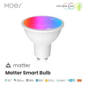 Tuya Matter WiFi Smart Bulb Dimmable LED 16 Million RGB Colors GU10 E27 Candle Lamp Alexa Google Control for Remote Home