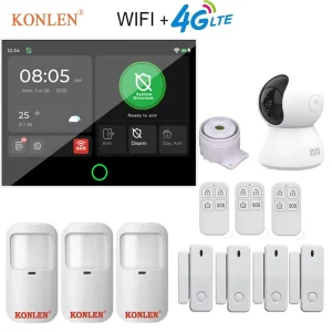 Tuya Smart 7″ Screen Home Security Bundle 4G GSM WiFi Wireless ABS Alarm Kit Indoor Camera Home Anti Theft Remote Monitor